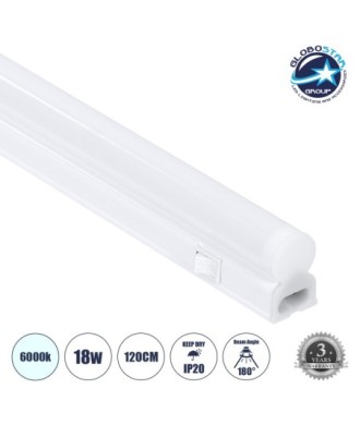 GloboStar® TUBO 60790 Γραμμικό Φωτιστικό Οροφής Linear LED Τύπου T5 Επεκτεινόμενο 18W 1800lm 180° AC 220-240V IP20 Πάγκου Κουζίνας με Διακόπτη On-Off Μ120 x Π2.2 x Υ3.5cm Ψυχρό Λευκό 6000K - Λευκό - 3 Years Warranty